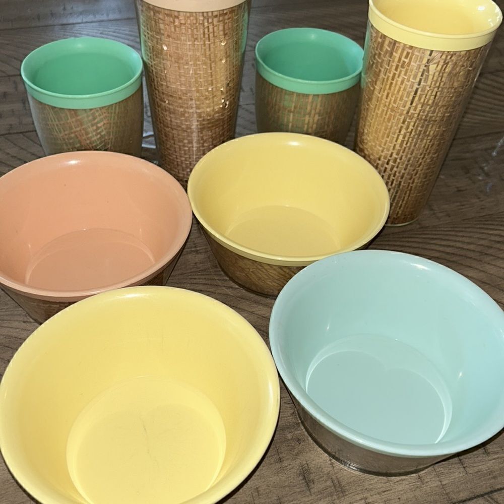 1970’s 🌸 Tropical 🌴 Raffia Breakfast Set. Fabulously Retro & Practical - Picture 14 of 16